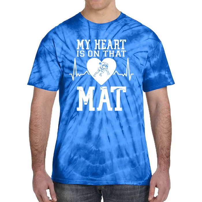 Wrestling Mother My Heart Is On That Mat Wrestling Funny Gift Tie-Dye T-Shirt