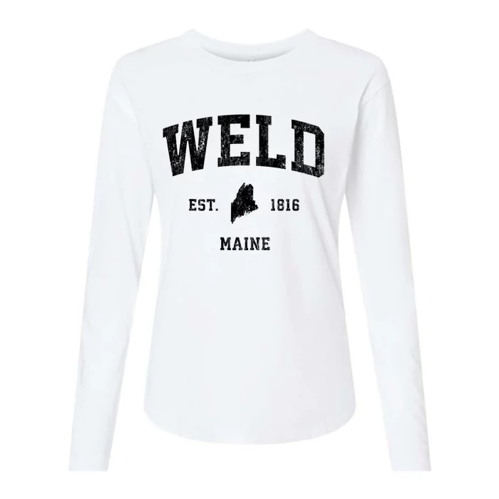 Weld Maine Me Vintage Athletic Sports Womens Cotton Relaxed Long Sleeve T-Shirt