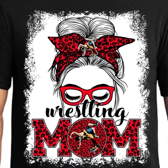 Wrestling Mom Mother's Day Game Day Messy Bun Leopard Gift Pajama Set