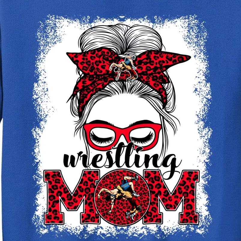 Wrestling Mom Mother's Day Game Day Messy Bun Leopard Gift Tall Sweatshirt