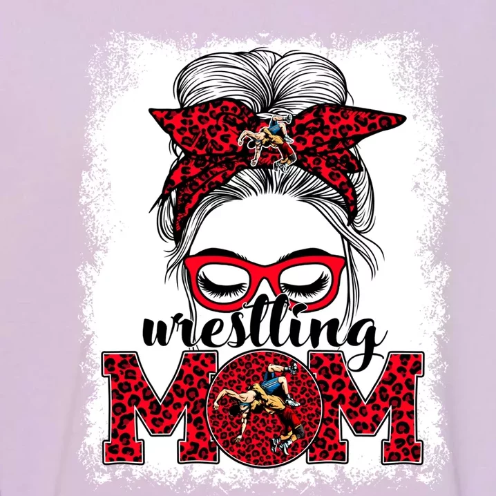 Wrestling Mom Mother's Day Game Day Messy Bun Leopard Gift Garment-Dyed Sweatshirt