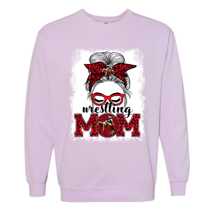 Wrestling Mom Mother's Day Game Day Messy Bun Leopard Gift Garment-Dyed Sweatshirt