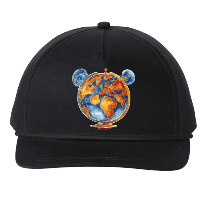 Watercolor Mickey Mouse Earth World Globe Snapback Five-Panel Rope Hat