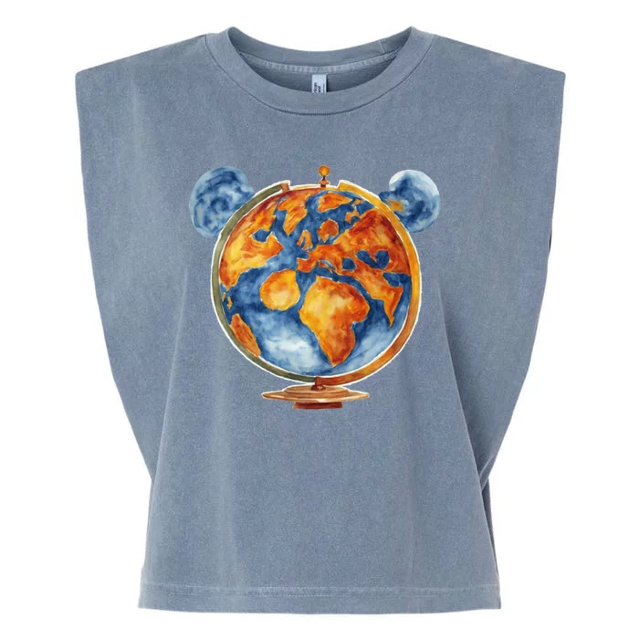 Watercolor Mickey Mouse Earth World Globe Garment-Dyed Women's Muscle Tee