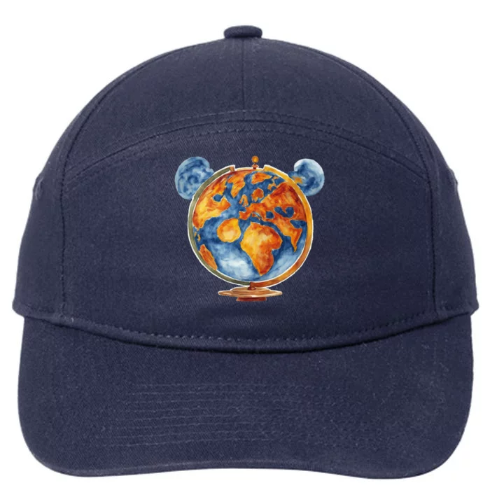 Watercolor Mickey Mouse Earth World Globe 7-Panel Snapback Hat