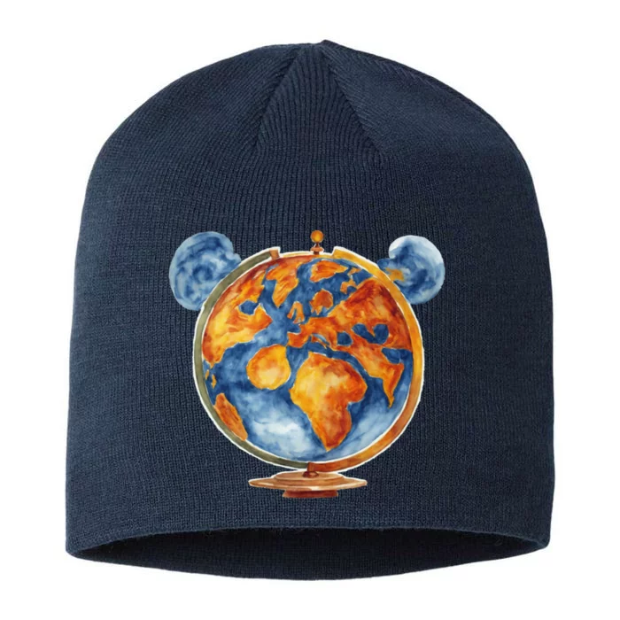 Watercolor Mickey Mouse Earth World Globe 8 1/2in Sustainable Knit Beanie