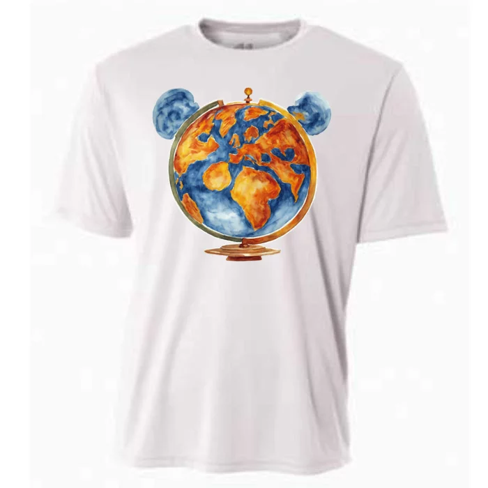 Watercolor Mickey Mouse Earth World Globe Cooling Performance Crew T-Shirt