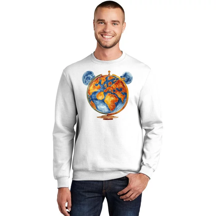 Watercolor Mickey Mouse Earth World Globe Sweatshirt