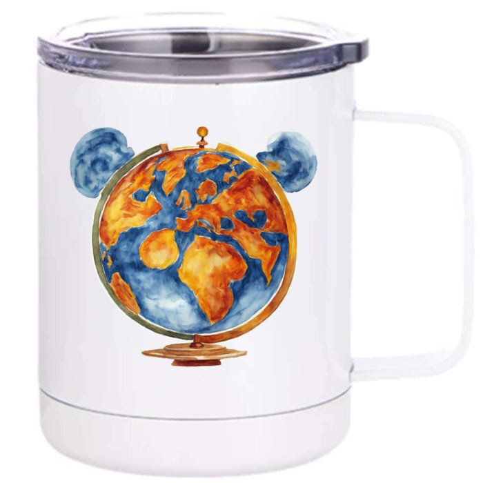 Watercolor Mickey Mouse Earth World Globe Front & Back 12oz Stainless Steel Tumbler Cup