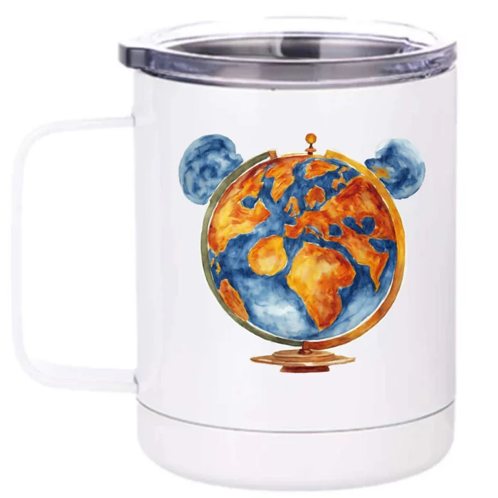 Watercolor Mickey Mouse Earth World Globe Front & Back 12oz Stainless Steel Tumbler Cup