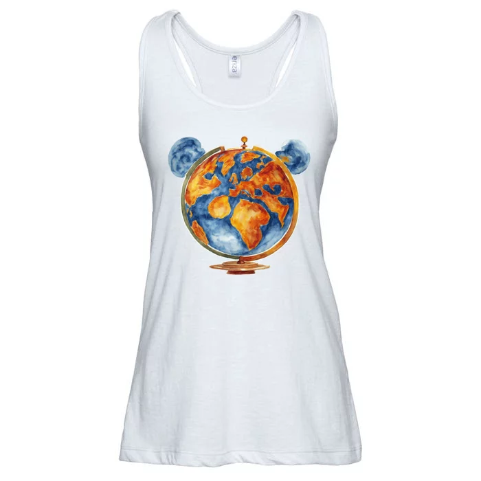 Watercolor Mickey Mouse Earth World Globe Ladies Essential Flowy Tank