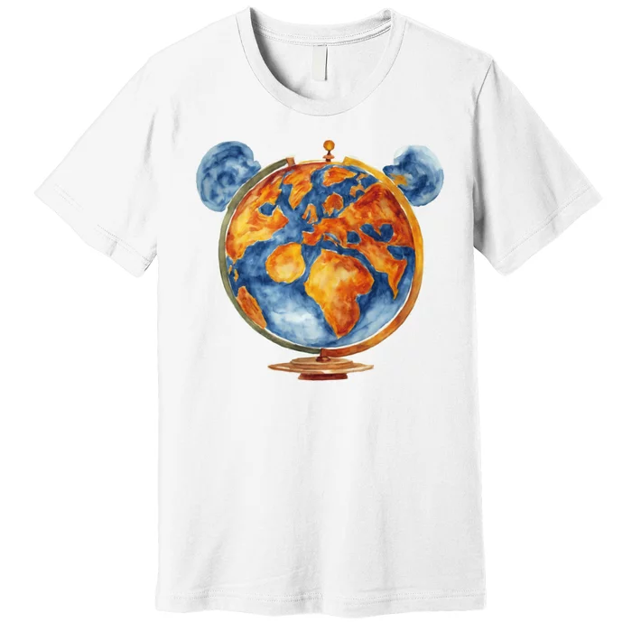 Watercolor Mickey Mouse Earth World Globe Premium T-Shirt