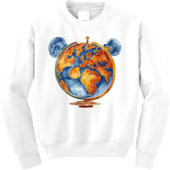 Watercolor Mickey Mouse Earth World Globe Kids Sweatshirt