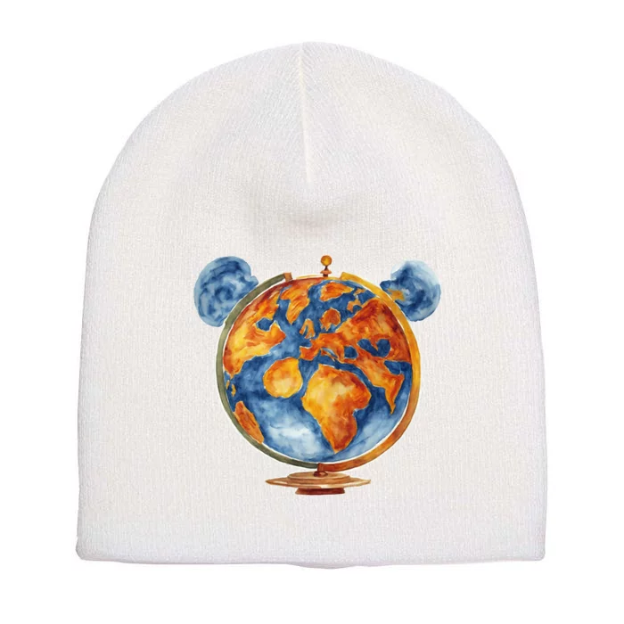 Watercolor Mickey Mouse Earth World Globe Short Acrylic Beanie