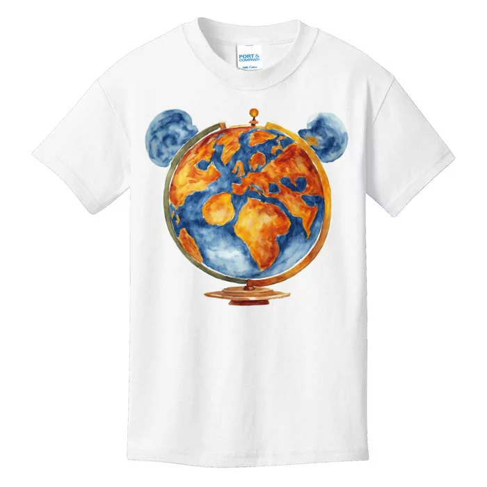 Watercolor Mickey Mouse Earth World Globe Kids T-Shirt