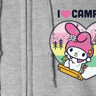 Women My Melody I Love Camping Vneck Full Zip Hoodie