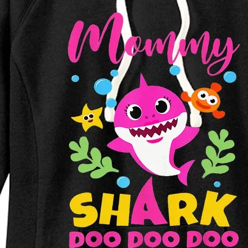 Womens Mom Mom Shark Funny Birthday Family Mother's Day Women's Fleece Hoodie