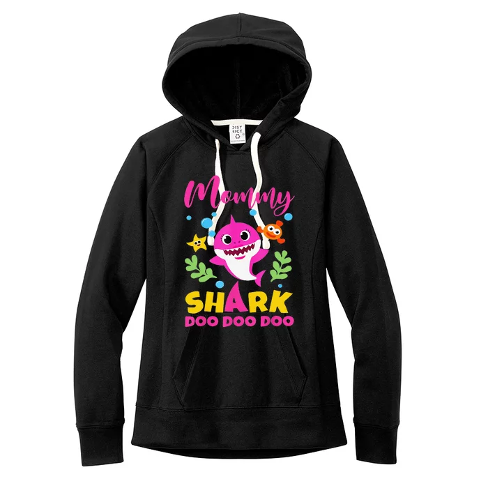 Womens Mom Mom Shark Funny Birthday Family Mother's Day Women's Fleece Hoodie