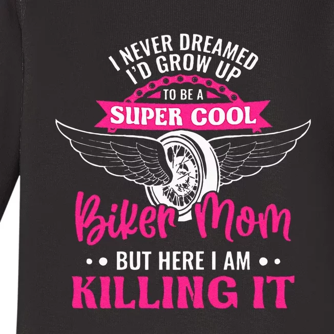 Womens Motorcycle Mom Motorbike Graphic Funny Biker Mom Baby Long Sleeve Bodysuit