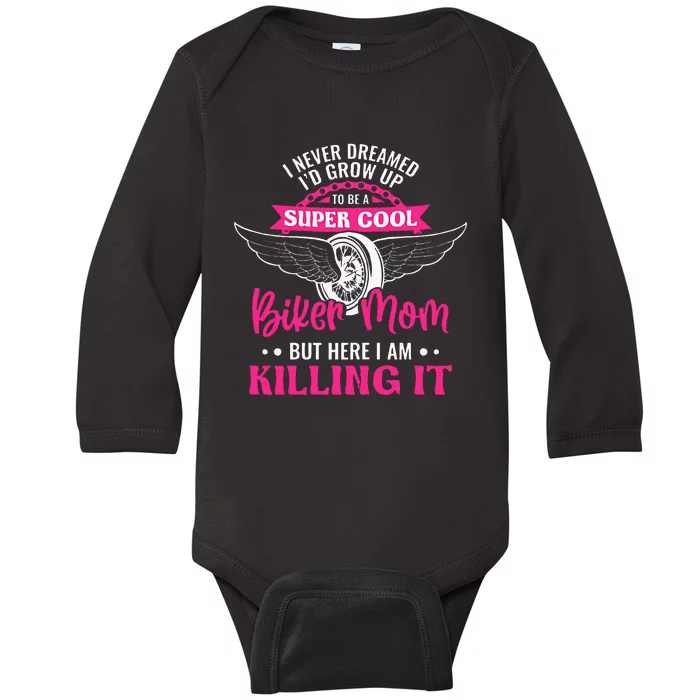 Womens Motorcycle Mom Motorbike Graphic Funny Biker Mom Baby Long Sleeve Bodysuit