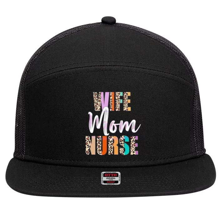 Wife Mom Nurse Leopard Mother’s Day 7 Panel Mesh Trucker Snapback Hat