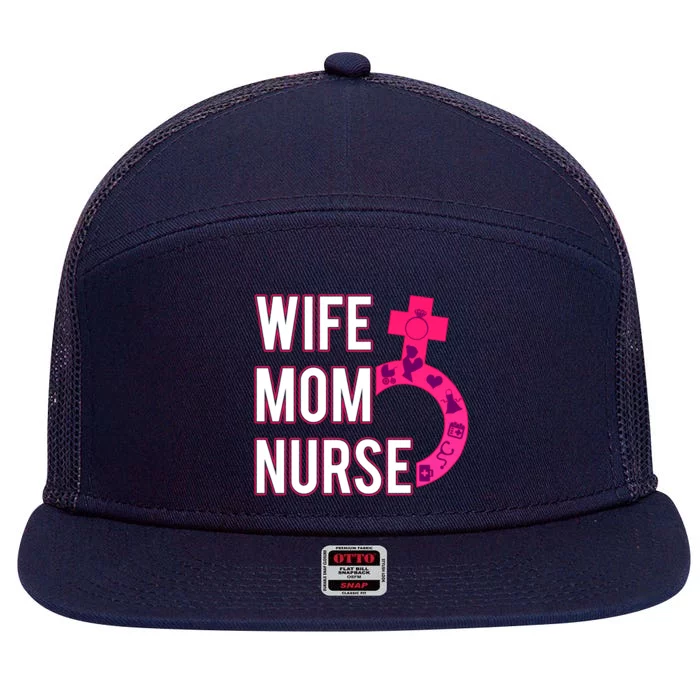 Wife Mom Nurse Gift Feminist Symbol Female Rn 7 Panel Mesh Trucker Snapback Hat