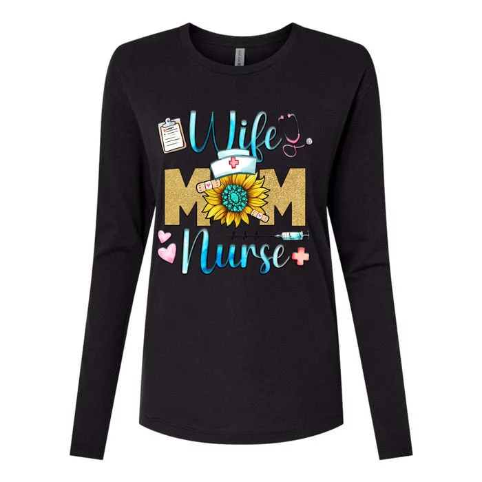 Wife Mom Nurse Graphic Mothers Day Mama New Mom Nurse Gift Womens Cotton Relaxed Long Sleeve T-Shirt