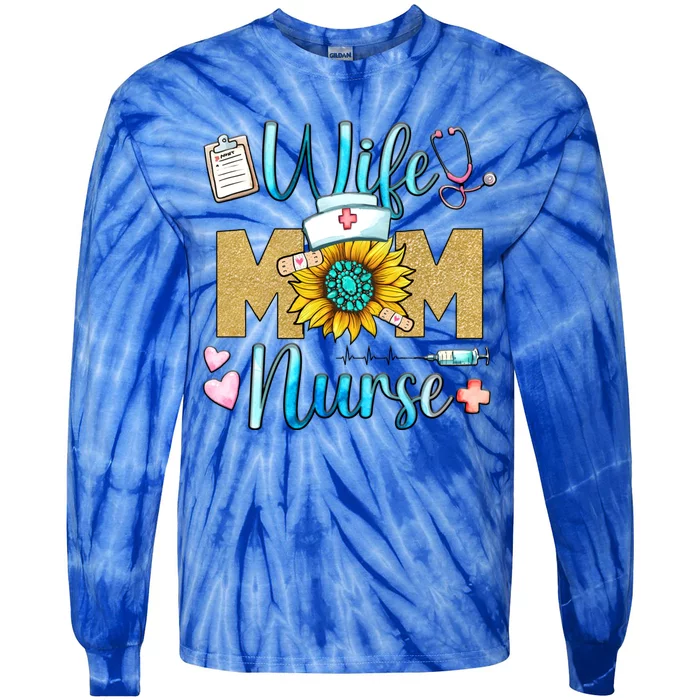 Wife Mom Nurse Graphic Mothers Day Mama New Mom Nurse Gift Tie-Dye Long Sleeve Shirt