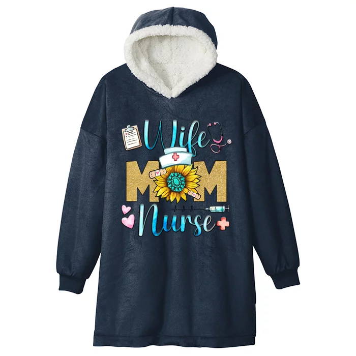 Wife Mom Nurse Graphic Mothers Day Mama New Mom Nurse Gift Hooded Wearable Blanket