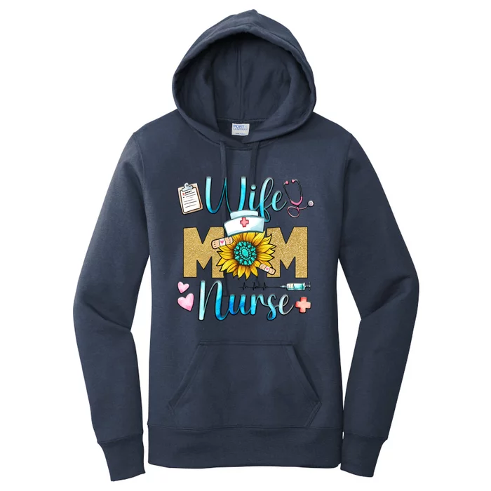 Wife Mom Nurse Graphic Mothers Day Mama New Mom Nurse Gift Women's Pullover Hoodie