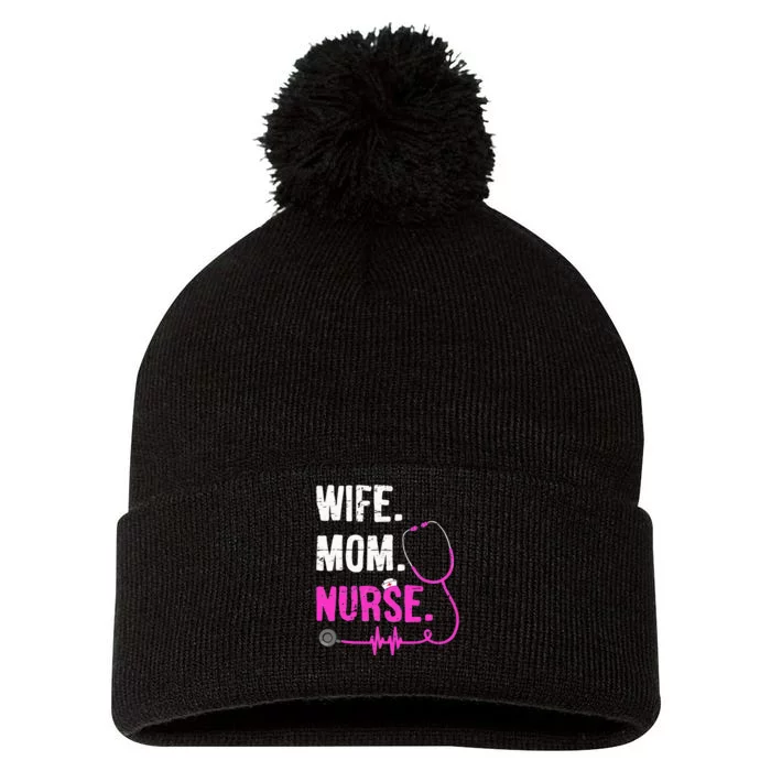 Wife Mom Nurse RN LPN Funny Nurses Nursing Mother Day Pom Pom 12in Knit Beanie