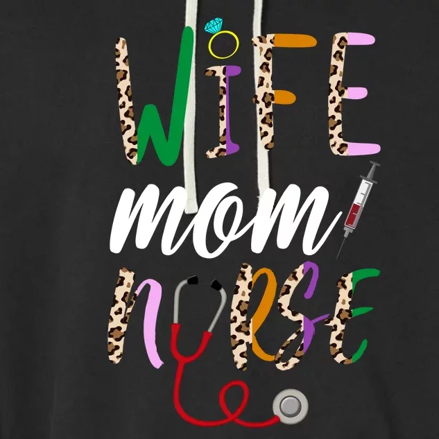 Wife Mom Nurse Cheetah Garment-Dyed Fleece Hoodie