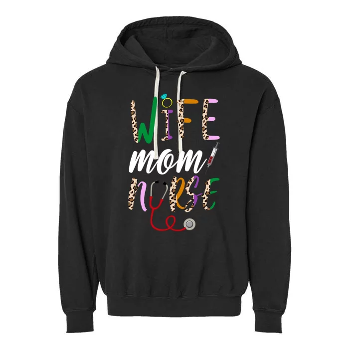 Wife Mom Nurse Cheetah Garment-Dyed Fleece Hoodie