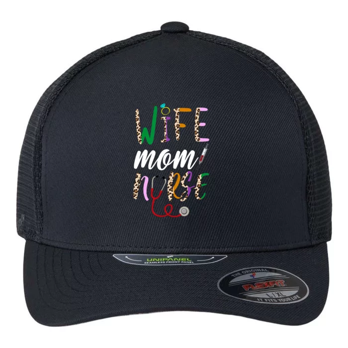 Wife Mom Nurse Cheetah Flexfit Unipanel Trucker Cap