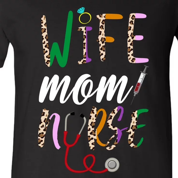 Wife Mom Nurse Cheetah V-Neck T-Shirt