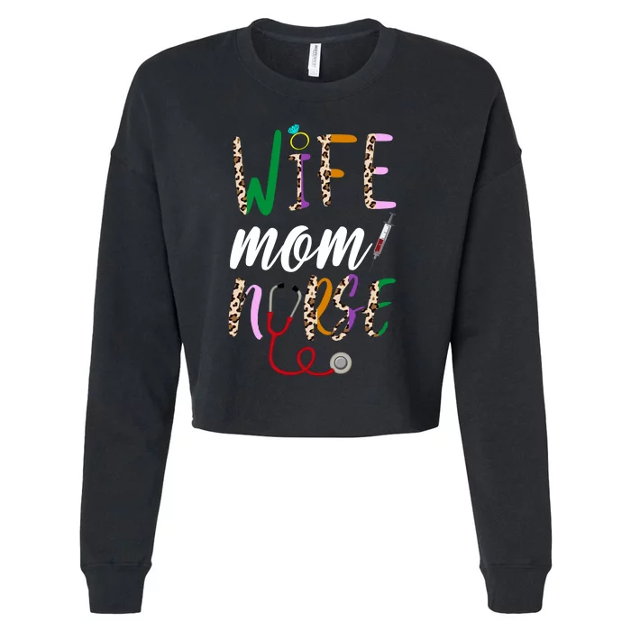 Wife Mom Nurse Cheetah Cropped Pullover Crew