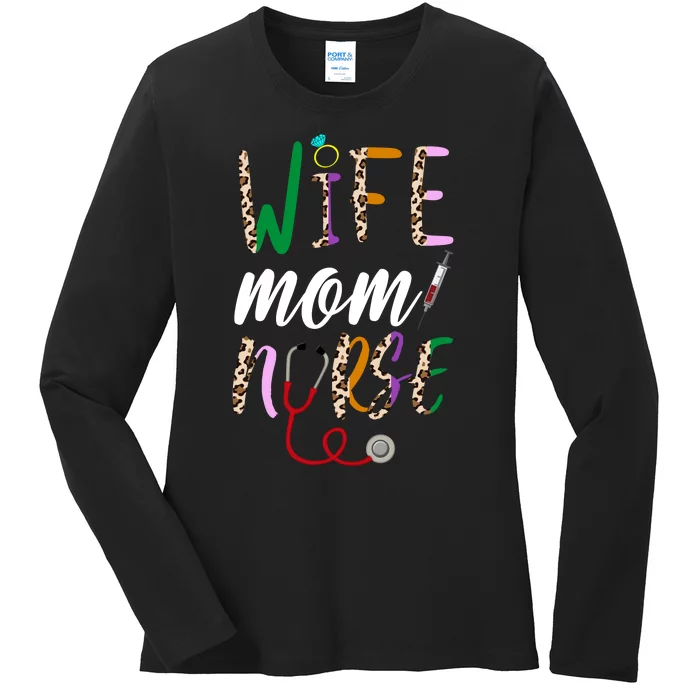 Wife Mom Nurse Cheetah Ladies Long Sleeve Shirt