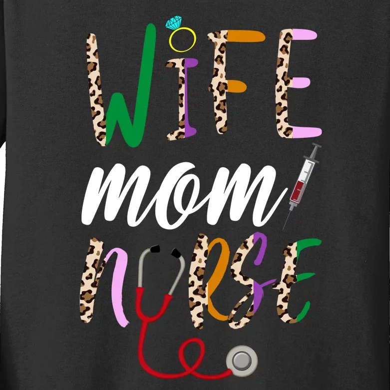 Wife Mom Nurse Cheetah Kids Long Sleeve Shirt