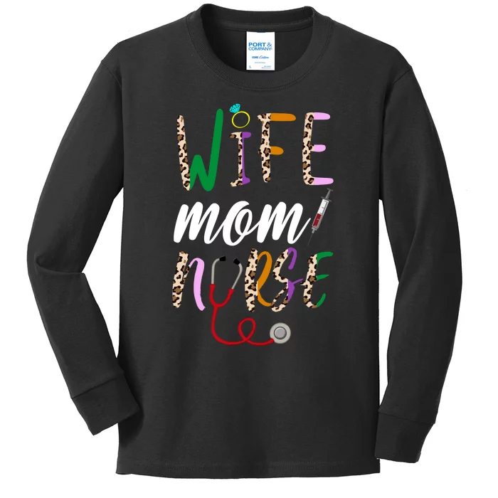 Wife Mom Nurse Cheetah Kids Long Sleeve Shirt