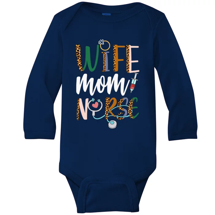 Wife Mom Nurse Rn Lpn Mothers Day For Nurses Gift Baby Long Sleeve Bodysuit