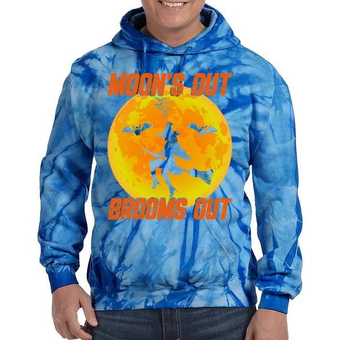 Witchy Moons Out Brooms Out Halloween Moon Graphic Gift Tie Dye Hoodie