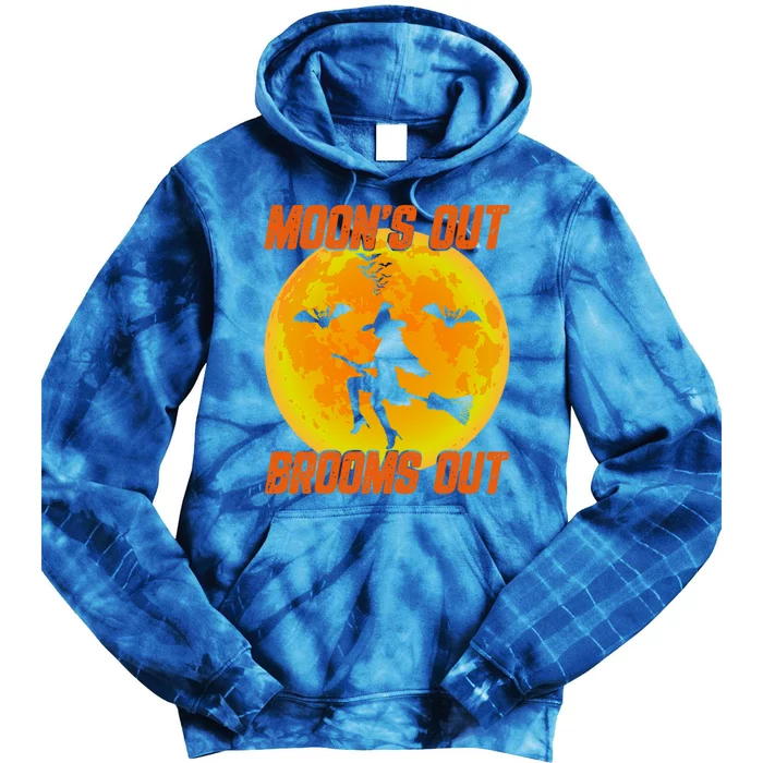 Witchy Moons Out Brooms Out Halloween Moon Graphic Gift Tie Dye Hoodie