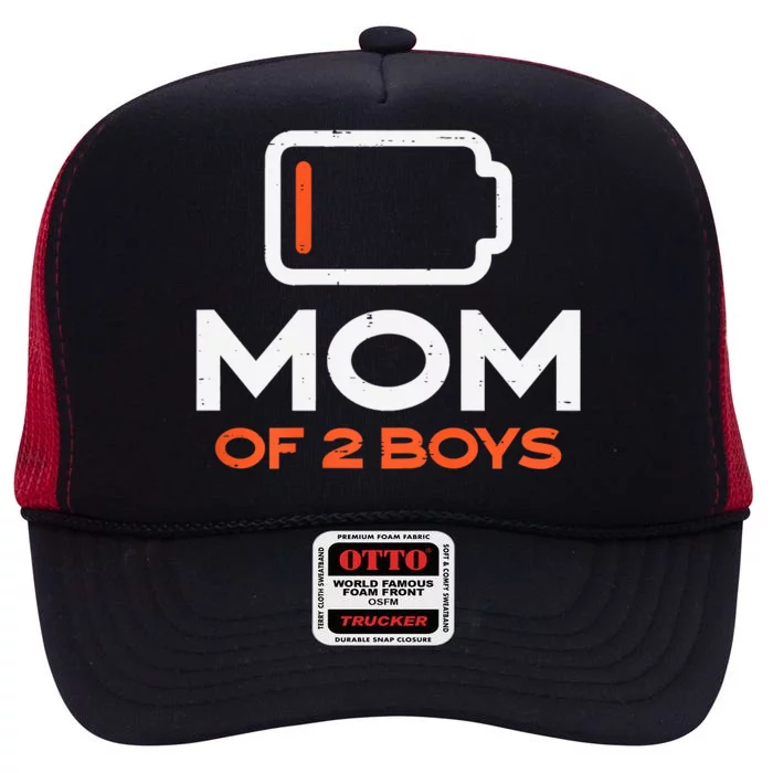 Womens Mom Of 2 Low Battery Funny Mothers Day Mama Mommy Women High Crown Mesh Trucker Hat