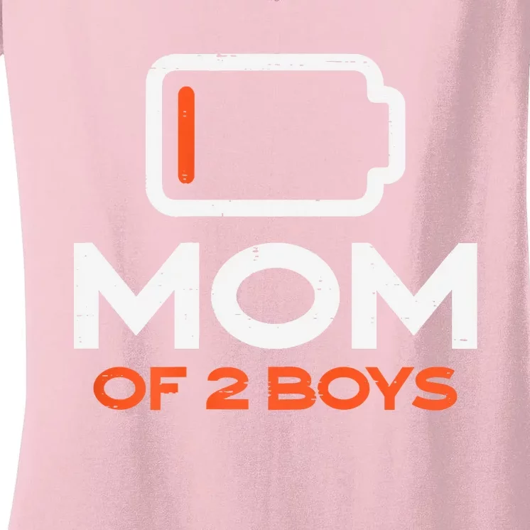 Womens Mom Of 2 Low Battery Funny Mothers Day Mama Mommy Women Women's V-Neck T-Shirt