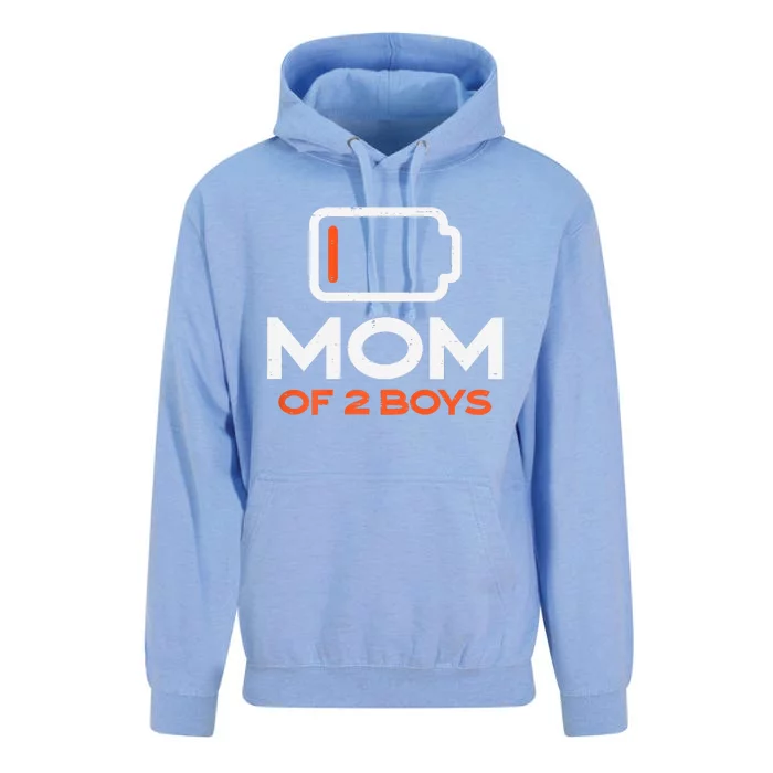 Womens Mom Of 2 Low Battery Funny Mothers Day Mama Mommy Women Unisex Surf Hoodie