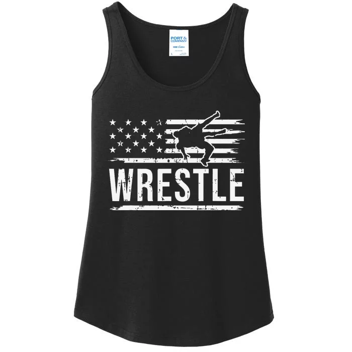 wrestling MMA patriotic flag theme for wrestler graphic Ladies Essential Tank