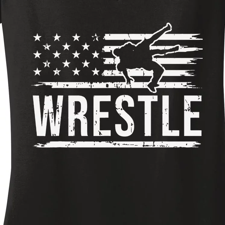 wrestling MMA patriotic flag theme for wrestler graphic Women's V-Neck T-Shirt