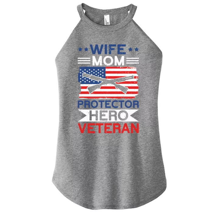 Wife Mom Protector Hero Veteran Proud American Veteran Mom Cute Gift Women’s Perfect Tri Rocker Tank