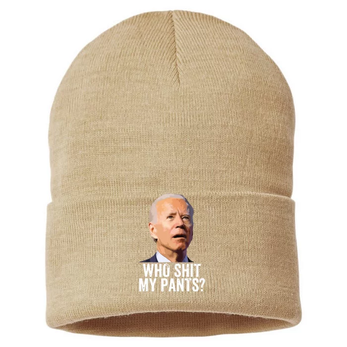 Who My Pants Anti Joe Biden Funny Conservative Sustainable Knit Beanie