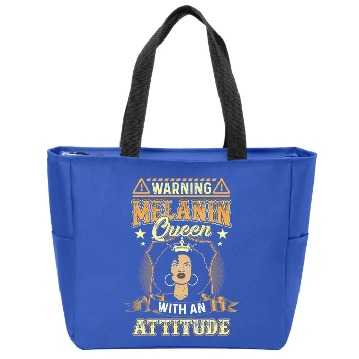 Warning Melanin Queen With Attitude Gift Black Magic Gift Zip Tote Bag